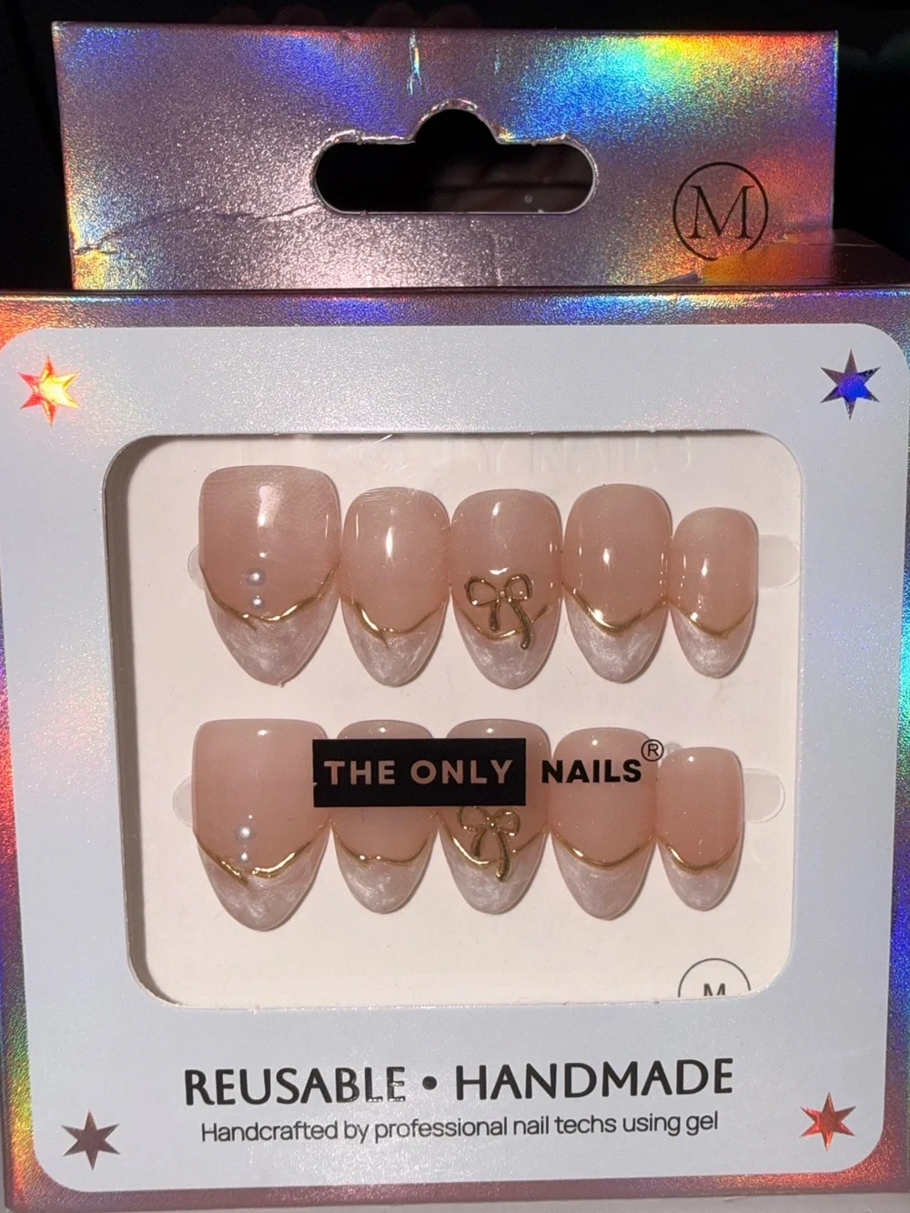 The Only Nails French Tip with Bow Accent Reusable Handmade Press-On Nail Set